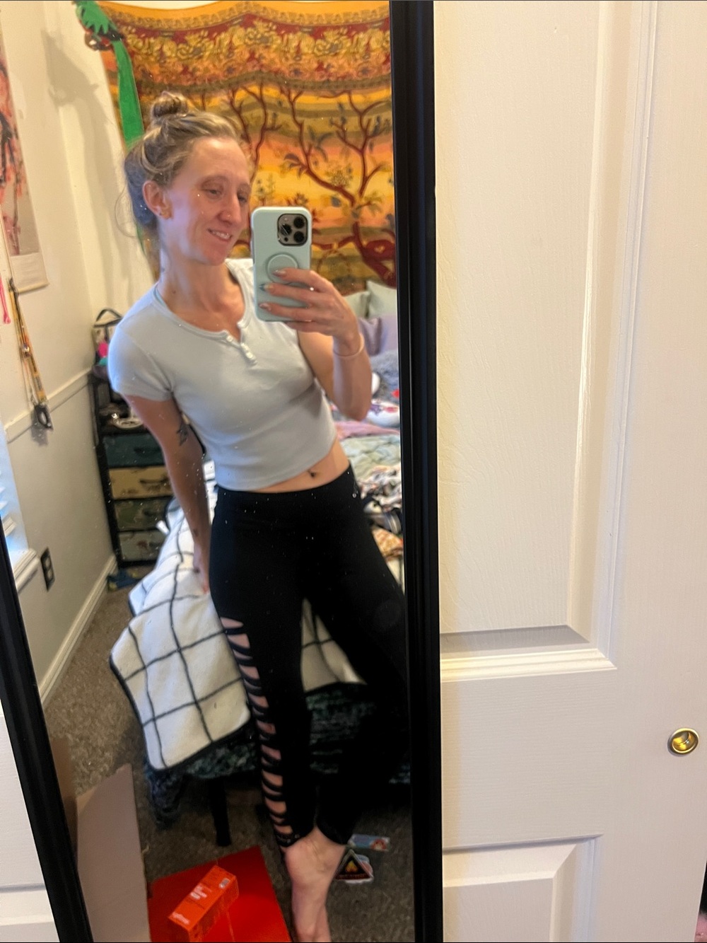 Brandy Melville Light Blue Short Sleeve Henley Crop Top